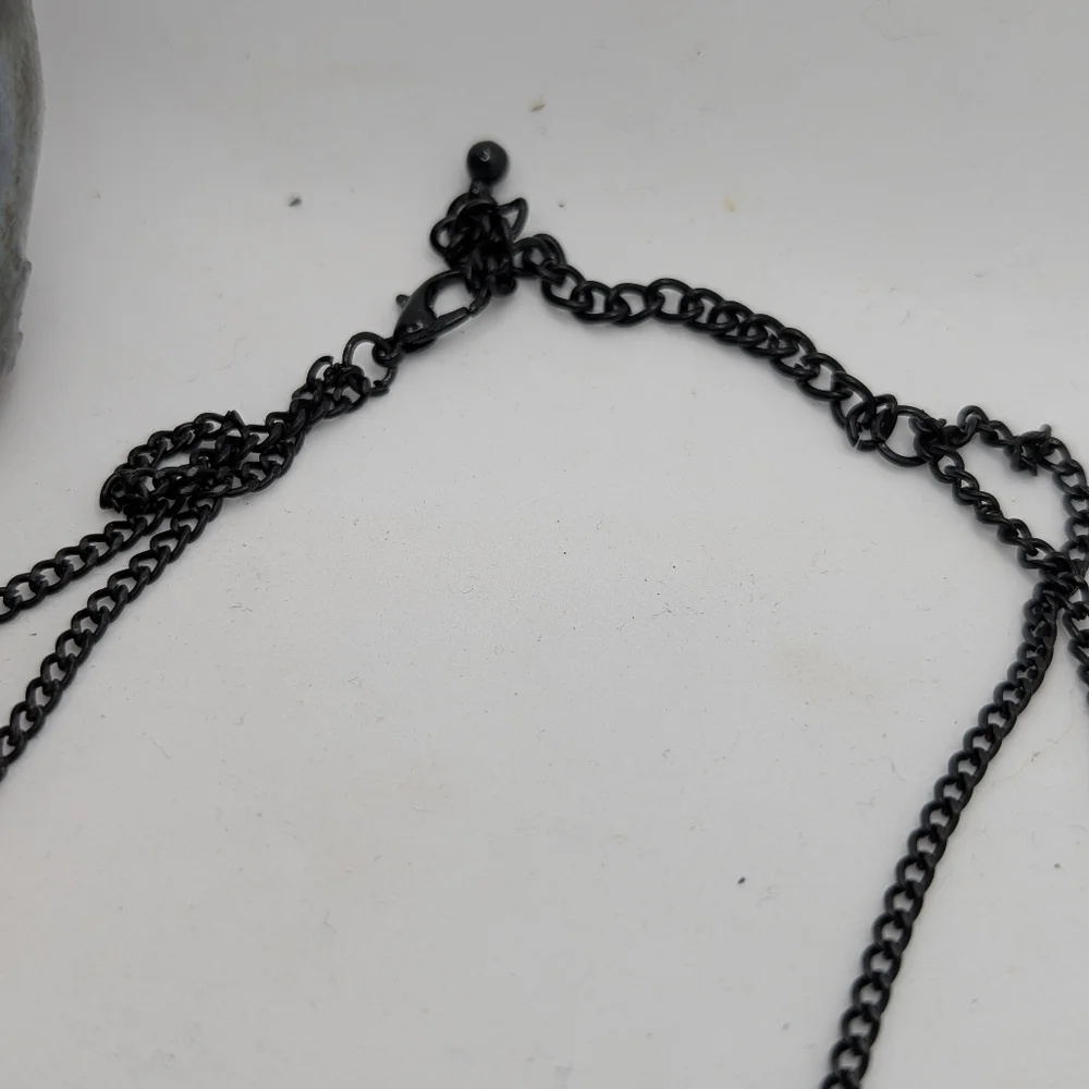 Black long double strand necklace